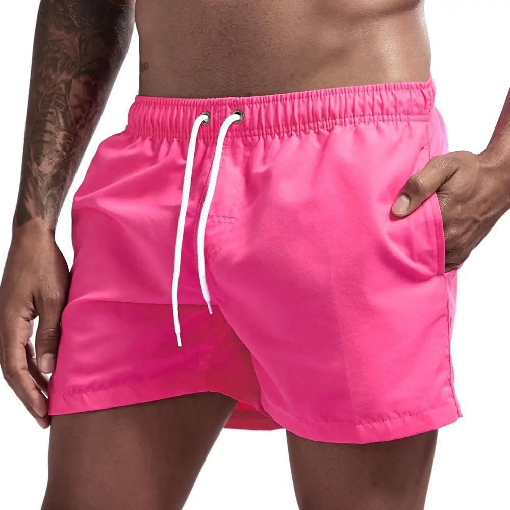 Men's Summer Swimming Shorts Fashion Solid Pocket Shorts Fitness Quick Dry Swimwear Beach Running Breechcloth Bottoms