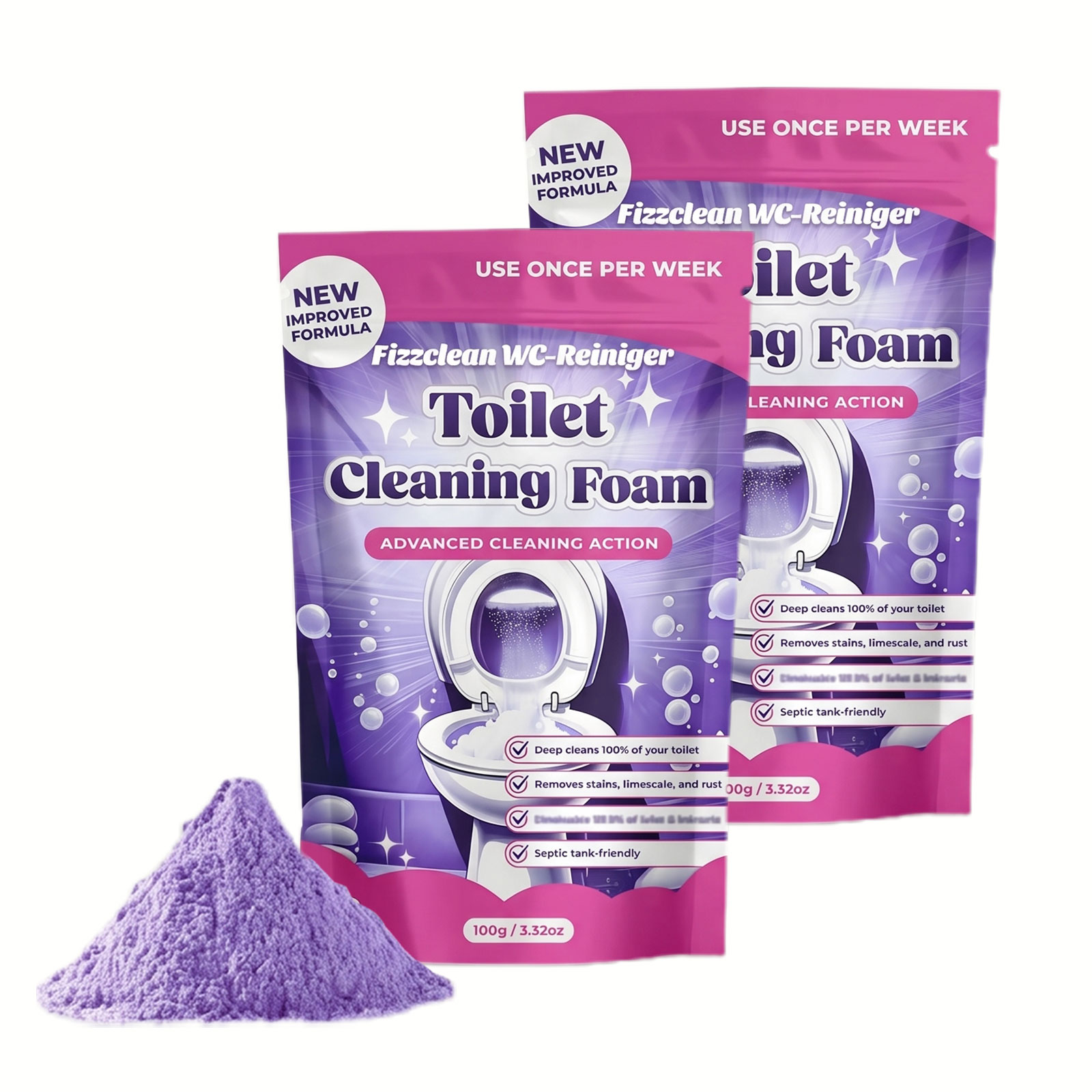 Fizzclean Wc-Reiniger Original, 2026 Neu Fizzclean WC Schaumreiniger, Toilettenschaum Extra Stark Reinigung, Lavendelgeschmack, 100g
