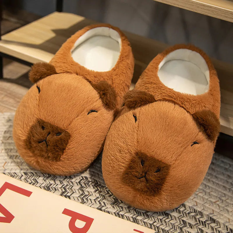 Cute Capybara Plush Slippers Cartoon Lovely Capibara Popping Circle Soft Stuffed Animals Plushy Shoes Winter Indoor Warm Slipper