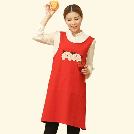 &Cute Funny Japanese-style Apron Work Clothes Home Kitchen Cooking Breathable Cotton Waist Pinafore Women Apron