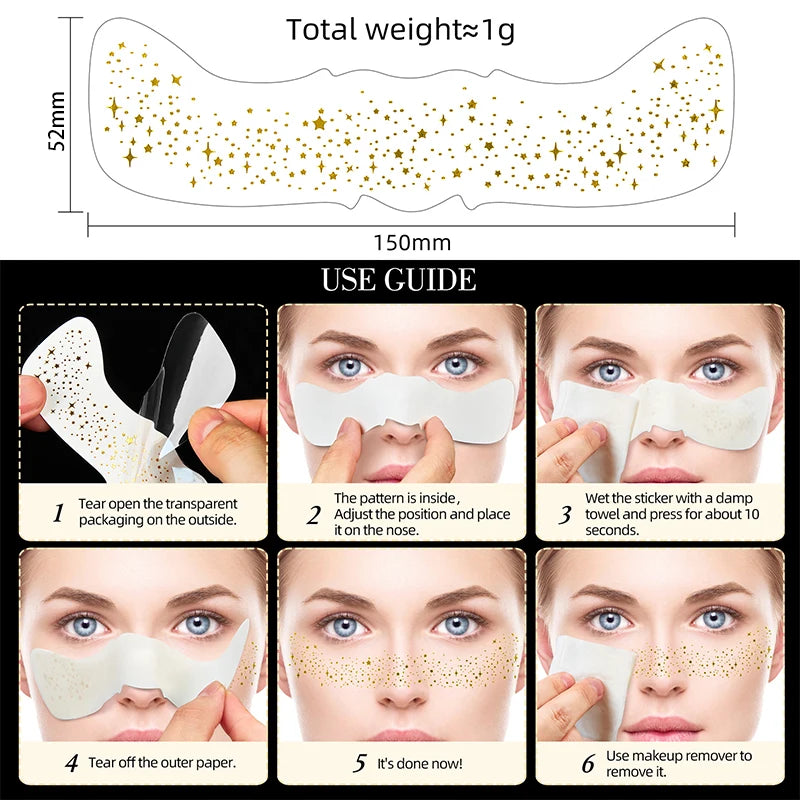 1/5pcs Glitter Skincare Freckles Face Tattoo Stickers Golden Silver Sparkle Freckle Speckle Makeup Patch For Women Face Makeup