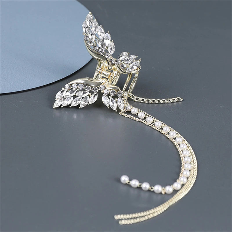 2022 New Butterfly Pearl Tassel Hairpin Korean Simple Side Clip Liu Haibian Clip Shark Hairpin Hair Accessories Women