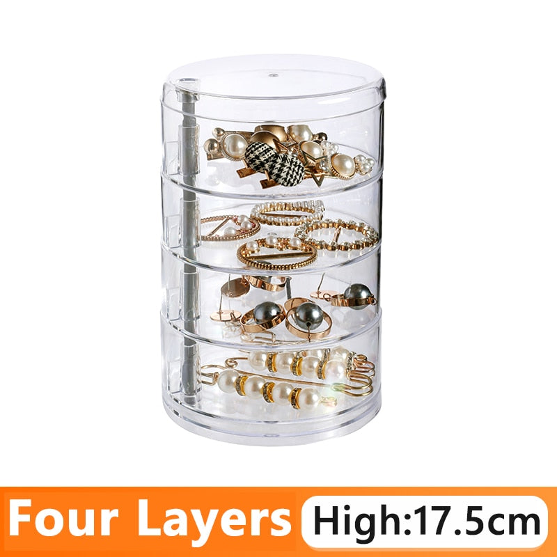 Rotating Jewelry Storage Box Makeup Storage Rack Bracelet Earring Round Plastic Organizer Boxes Holder Display Rack with Cover