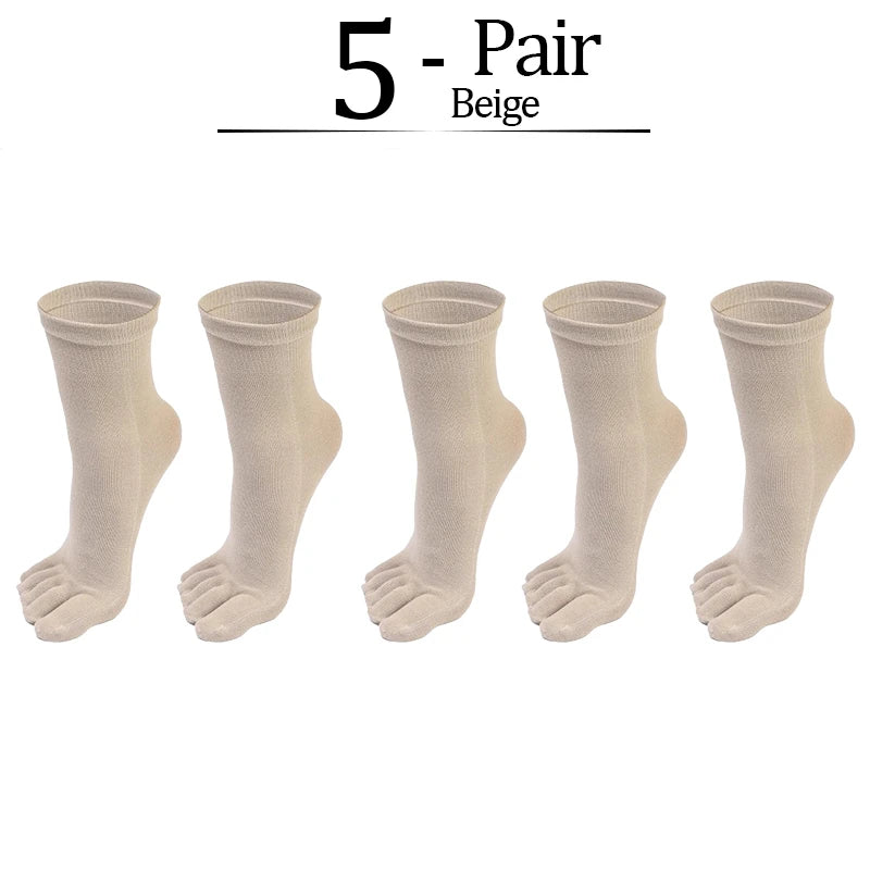 5pairs Casual Five-toe Long Socks Men Sports Sweat Deodorant Separate Fingers Stocking Black White Ankle Cotton Tube Socks