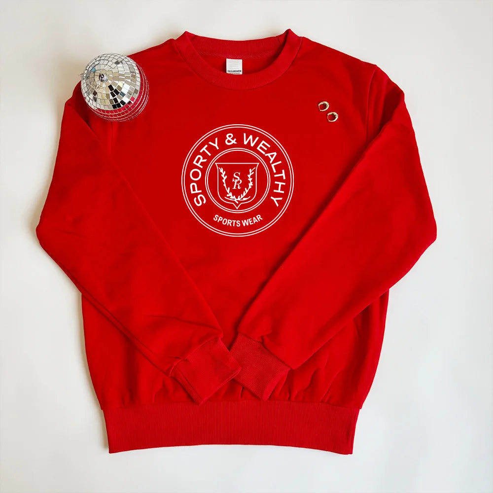 American Vintage Style 90's Red Crewneck Sweatshirt Women Long Sleeve Loose Cotton Casual Pullover Spring Autumn Fashion Jumpers