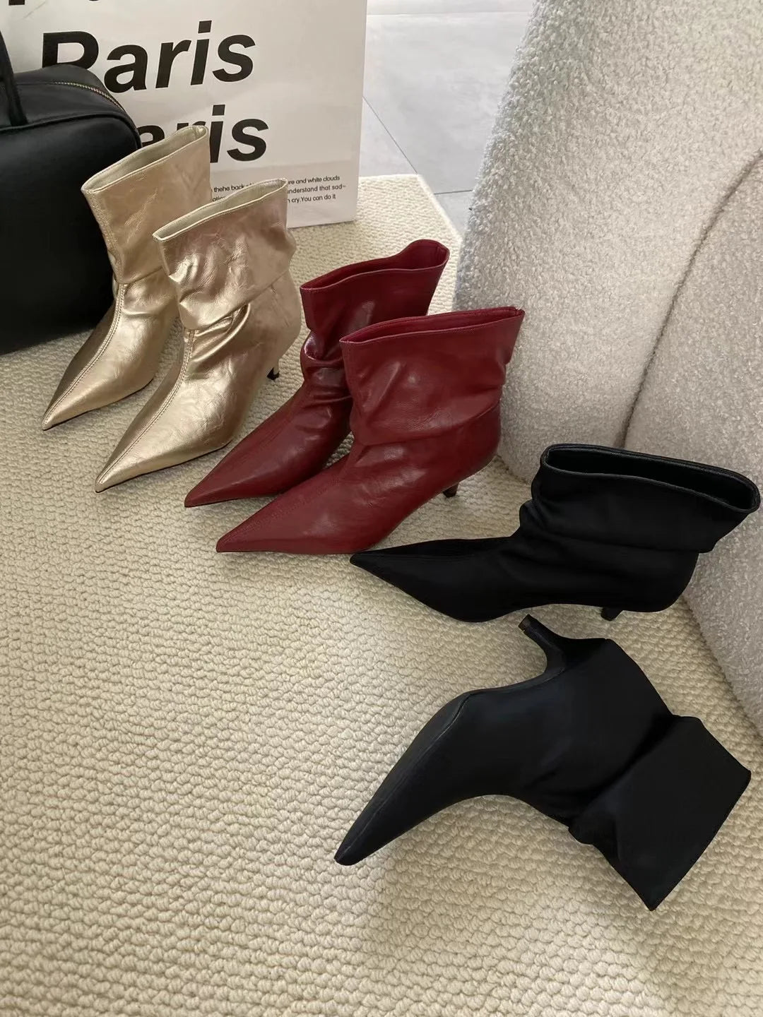 Fashion Women Ankle Boots Pointed Toe Sock Botas Thin Mid Heels Chelsea Boots Woman Elegant Party Pumps Size 35-39