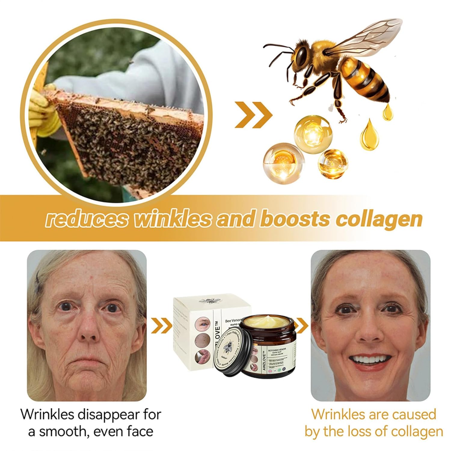 Awzlove Bee Venom Cream, Awzlove Bee Venom Rapid Skin Repair Cream, Bee Venom Skin Treatment cream, Effective In Reducing skin Blemishes, Gentle and Non-irritating for All Types