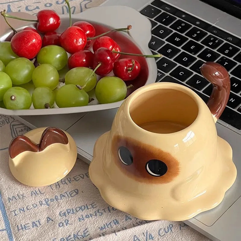 Mug Ceramic cup with lid cup Cute breakfast cup Milk cup coffee cup water cup Birthday gift ceramic cup cute cat