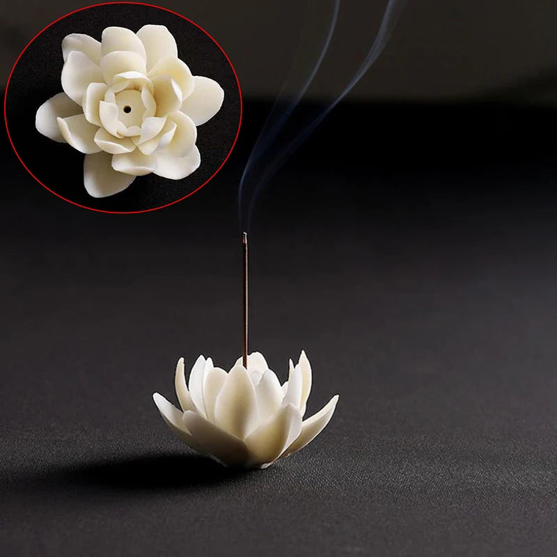 Ceramic White Lotus Incense Burner Home Decor Incense Stick Holder Aromatherapy