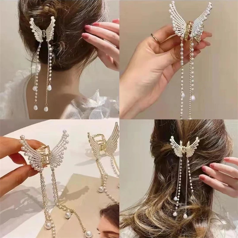 2022 New Butterfly Pearl Tassel Hairpin Korean Simple Side Clip Liu Haibian Clip Shark Hairpin Hair Accessories Women