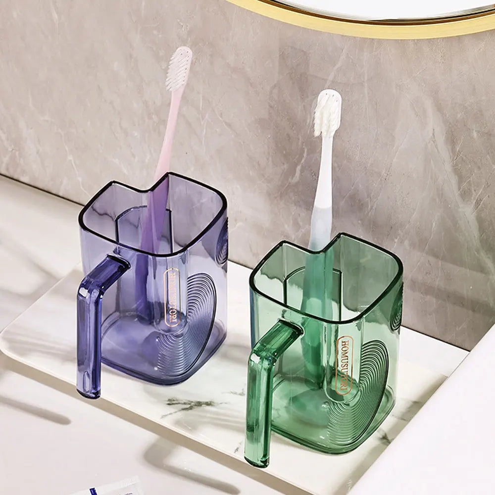 Luxury Gargle Cup with Toothbrush Slot,large Capacity Square Transparent Cup