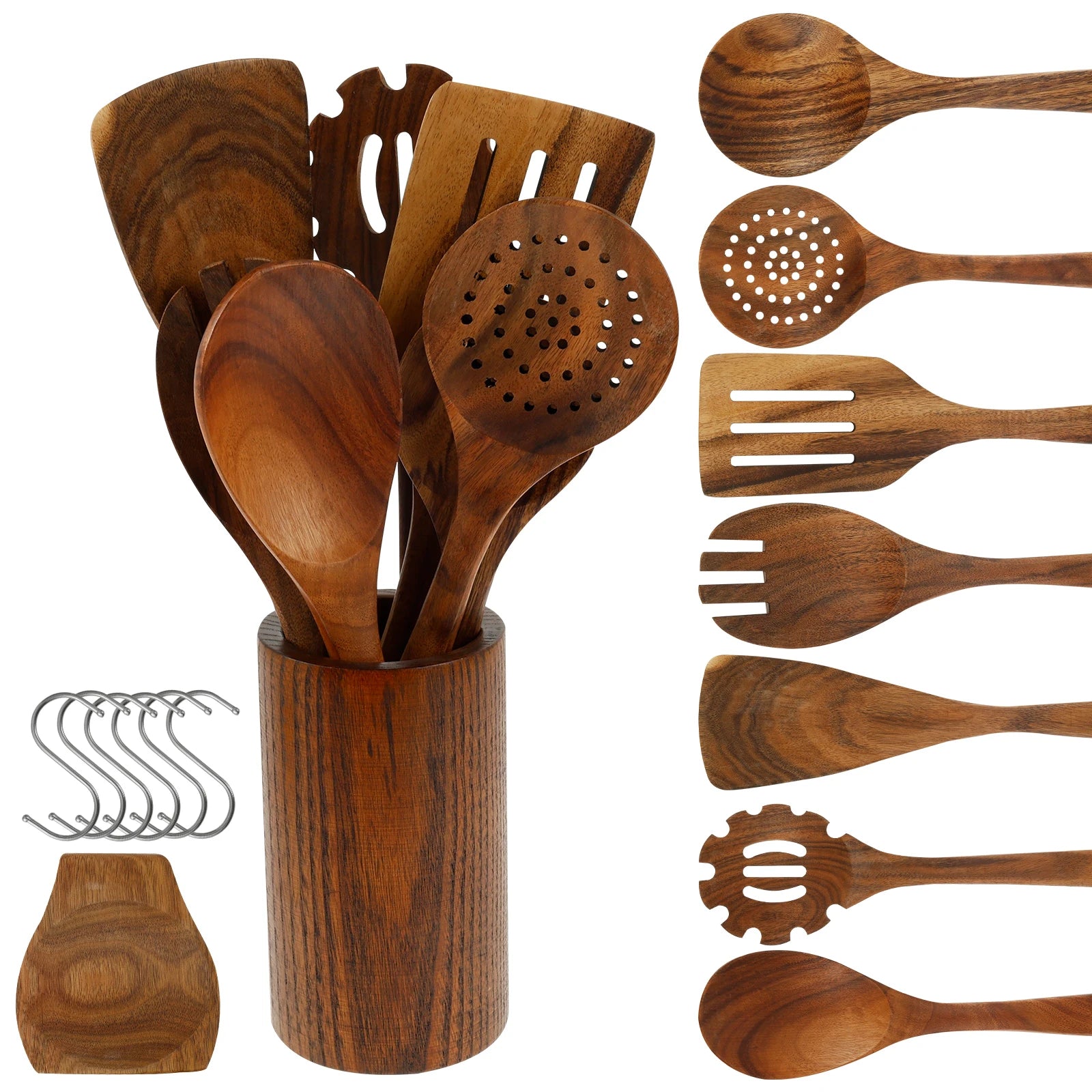 Wood Utensil Set Teak Wood Kitchen Cooking Utensil Set Kitchen Kit Practical Cookware Kit for Home Everyday Use