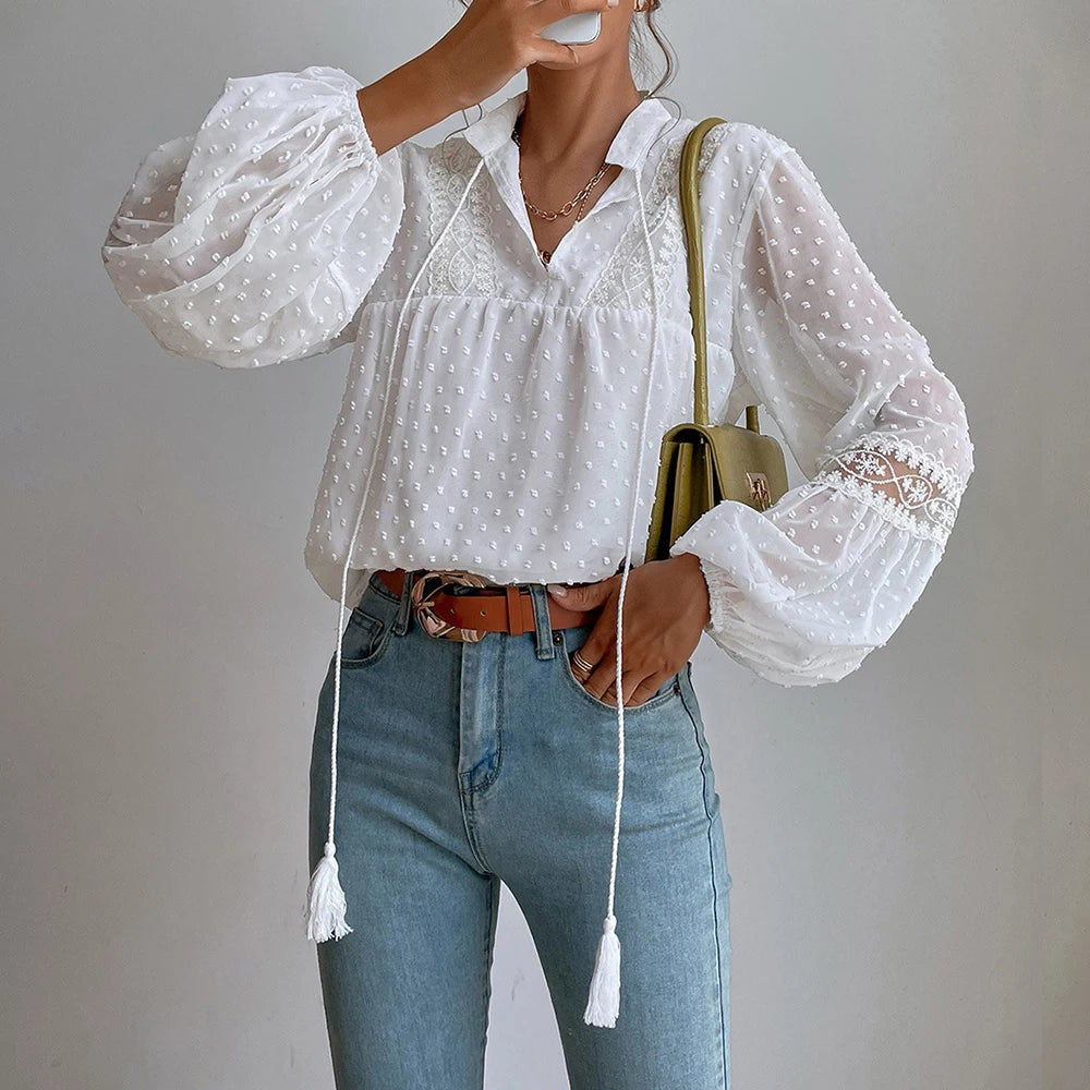 Solid Elegant Blouse for Women Clothing 2025 Korea Fashion  Long Sleeve Ladies Tunic Top Shirt Female Casual Loose Clothes