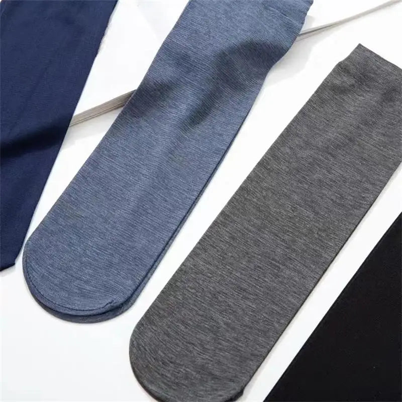 10pairs/Men's Socks Thin Ice Stockings Summer Breathable Casual Socks Solid Color Elastic Ice Silk Cool Mid-tube Business Socks