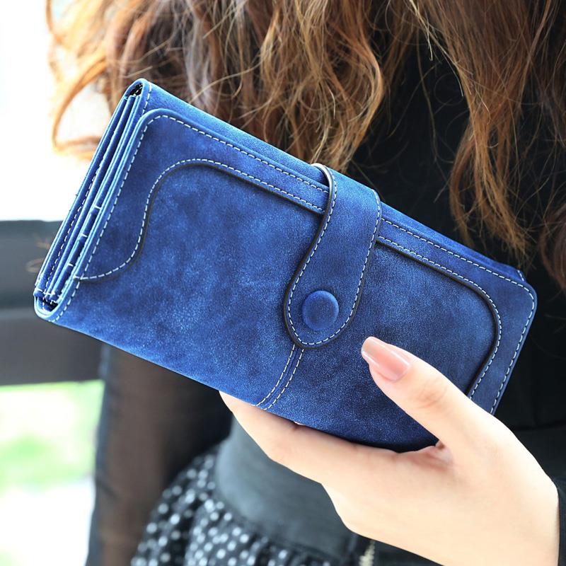 Wallets Retro Nubuck Leather Women's Long Wallets Clutch Female Hasp Purse Vintage Money Bag Carteira Card Holder