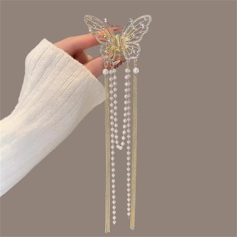 2022 New Butterfly Pearl Tassel Hairpin Korean Simple Side Clip Liu Haibian Clip Shark Hairpin Hair Accessories Women