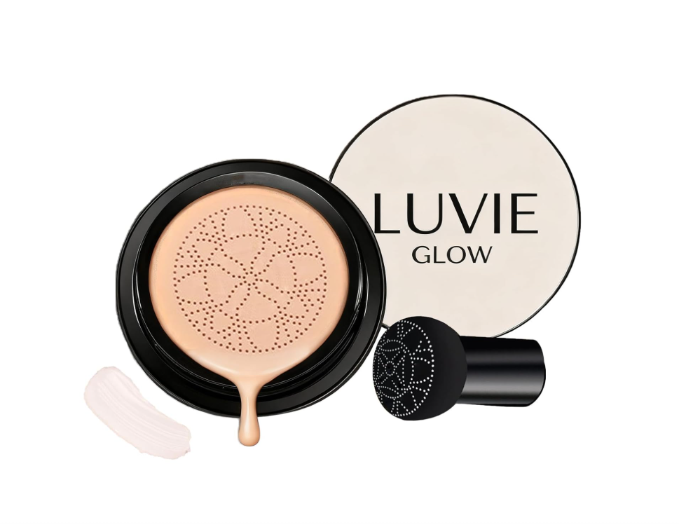Luvie Glow Foundation Cushion, 2026 New Mushroom Head Air Cushion CC Cream, Luvie Glow Makeup - Moisturizing Concealer Brighten Long-Lasting, Natural BB Cream for All Skin Types