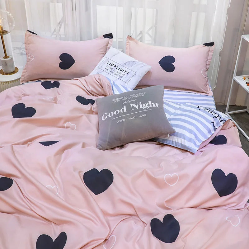 Pink Sweetheart Bedding Set Fashion Heart Single Double Queen Size Flat Sheet Duvet Cover Pillowcase Girl Gift Home Textile