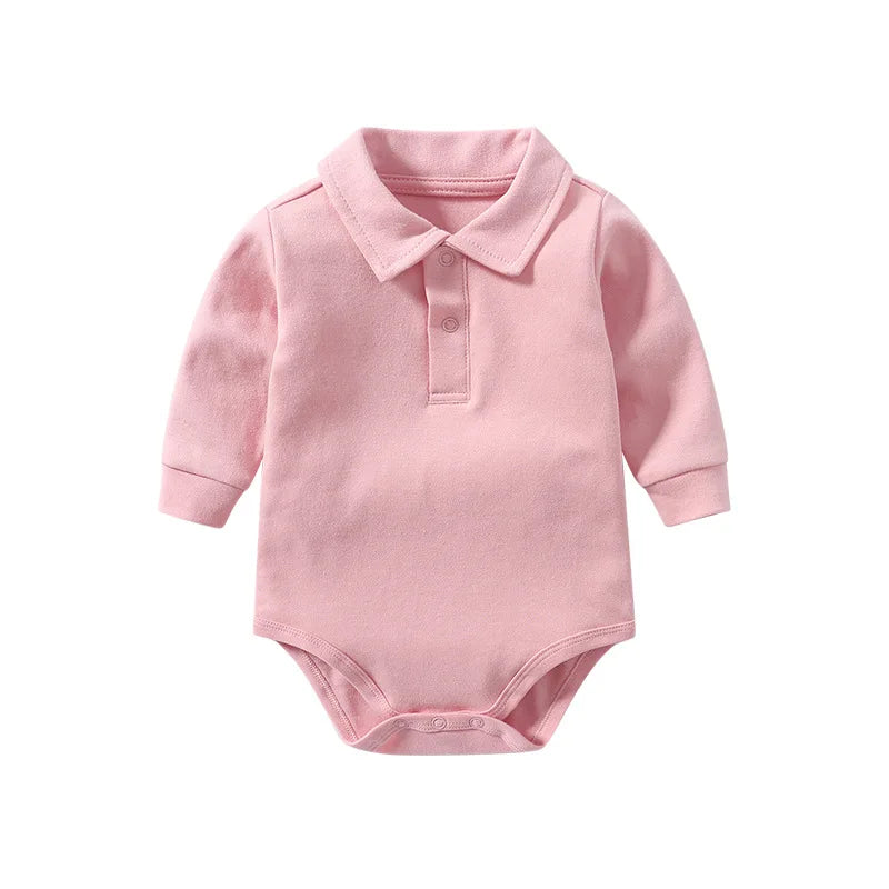 Newborn Baby Clothing Boys Polo Shirt Long Sleeve 100%Cotton Bodysuit 0-24 Months Spring&Autumn Solid Color Toddlers Baby Romper
