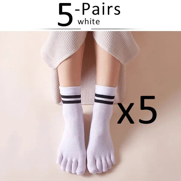 5 Pairs Spring Ankle Toes Socks Woman Girl Cotton Striped Solid Breathable Soft Elastic Invisible Socks 5 Finger Socks Harajuku