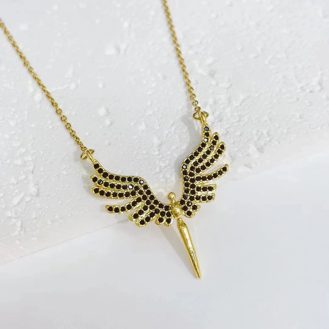 Stainless Steel Angel Wings Pendant Necklaces for Women Fashion Jewelry