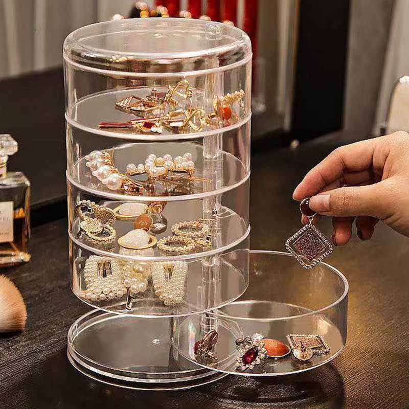 Rotating Jewelry Storage Box Makeup Storage Rack Bracelet Earring Round Plastic Organizer Boxes Holder Display Rack with Cover