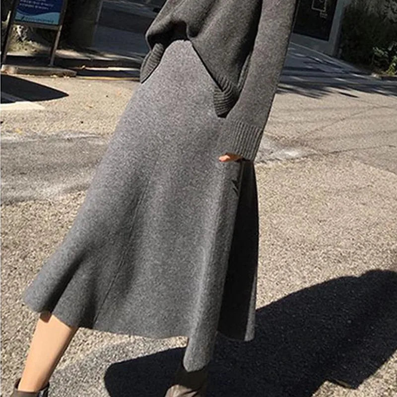 2024 New Cashmere Long Skirt Wool Knit a Word Skirt Female Long Section High Waist solid Color Loose Umbrella Skirt Skirt