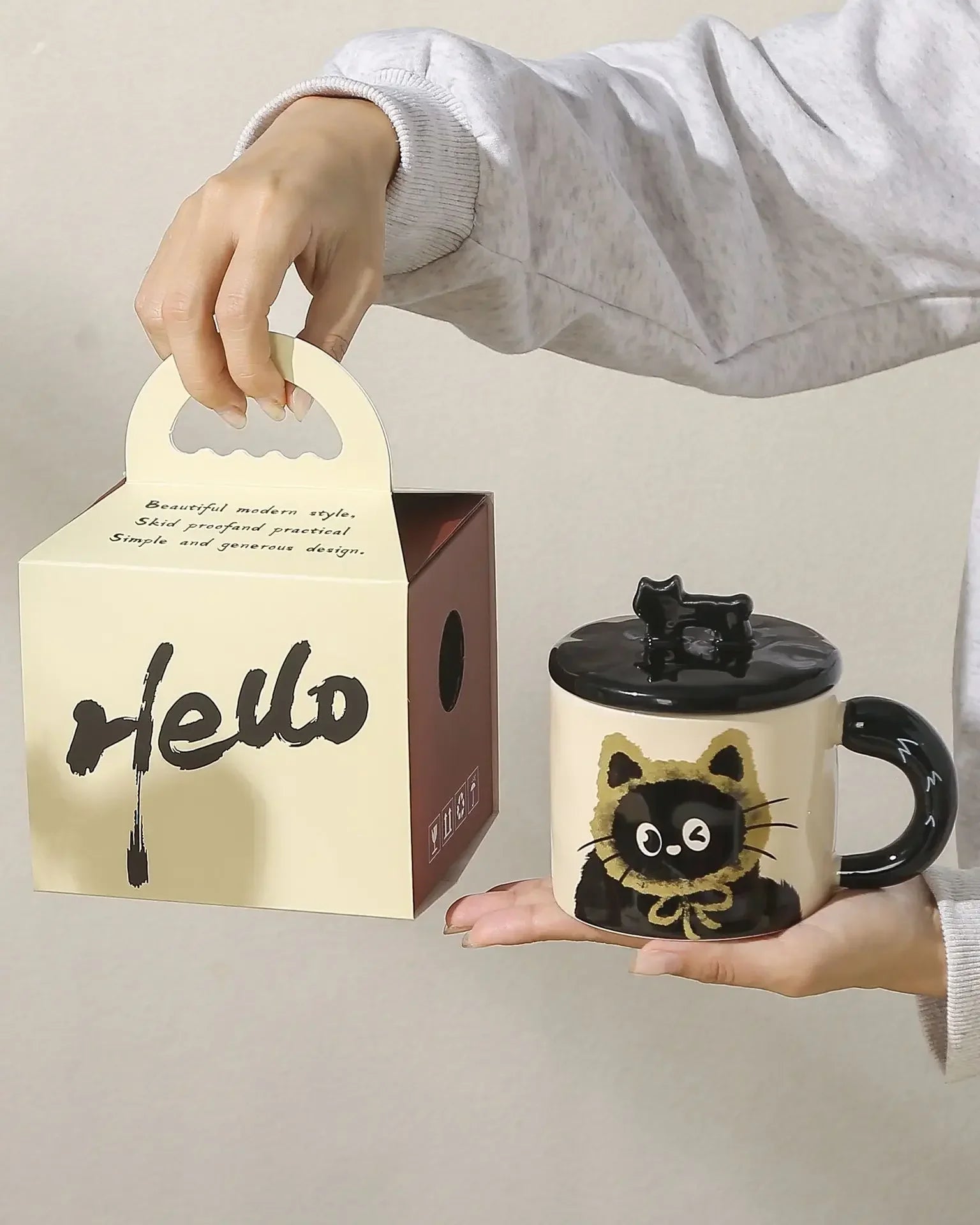Couple Ceramic Water Cup Creative personality cat mug with lid cute ceramic coffee cup drinking water cup souvenir