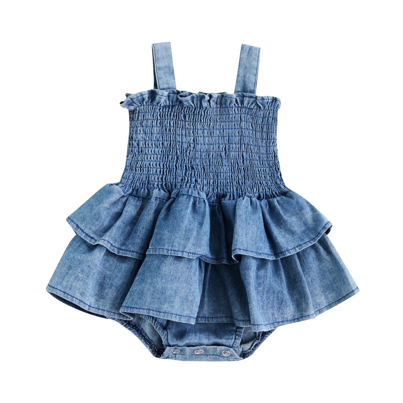 Infant Baby Girl Romper Sleeveless Suspender Pleated Design Ruffle Hem Bottom Snap Button Cute Jumpsuit