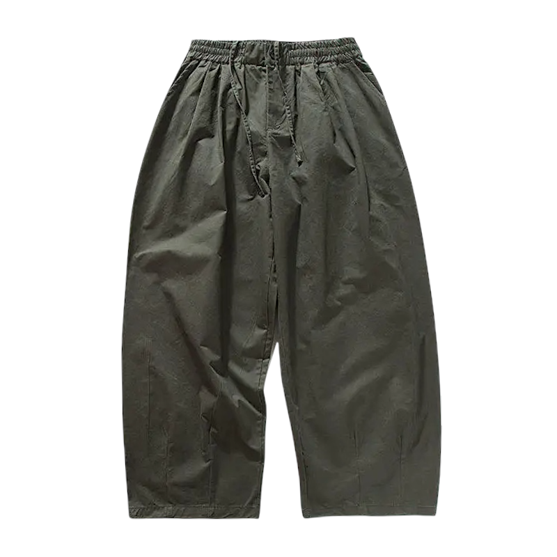 Barrel pleated pants with elastic waist
