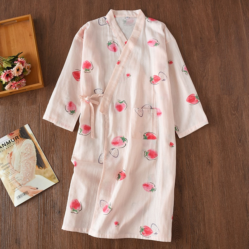 pajamas summer new 100% cotton gauze pajamas nightgown ladies SPA yukata homewear long pajamas women