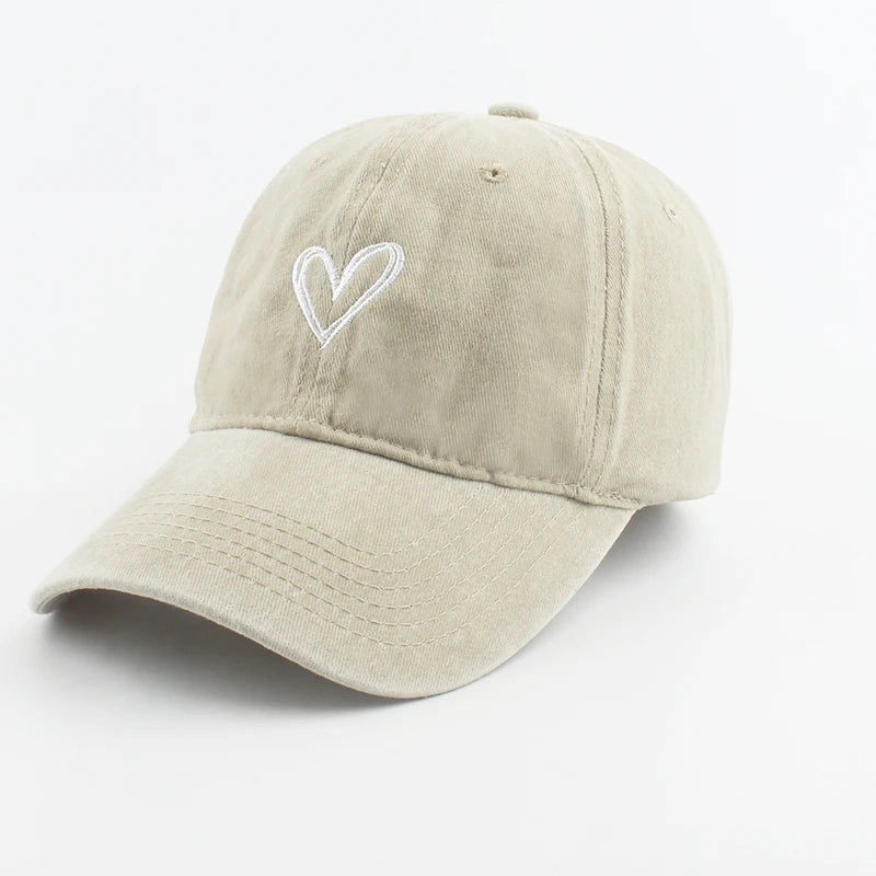 Fashion Outdoor Sport Baseball Caps For Men Women Love Heart Embroidery Snapback Cap Washed Cotton Dad Hat