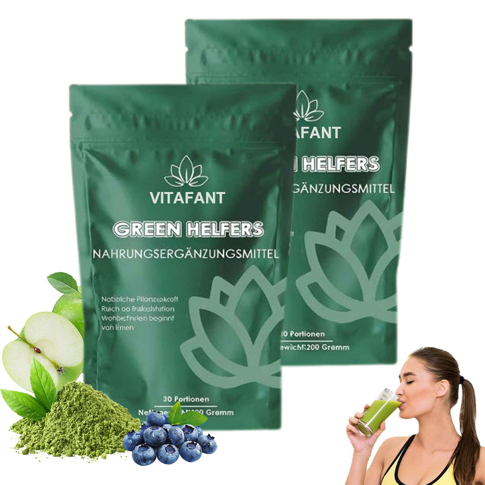 Vitafant Grüne Helfer Pulver, 2026 Neu Grüne Helfer Entgiftungspulver Vitafant 200g, Vielzahl Micronutrients & Fiber, Fördert den Stoffwechsel und die Energieunterstützung
