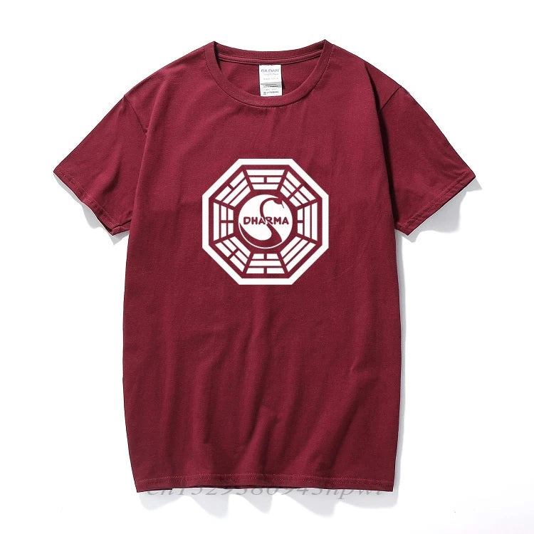 American TV Play Series LOST Dharma Initiative T-Shirt Fitness Cotton Short Sleeve Fans T Shirts Tops Tees Camisetas Masculinas