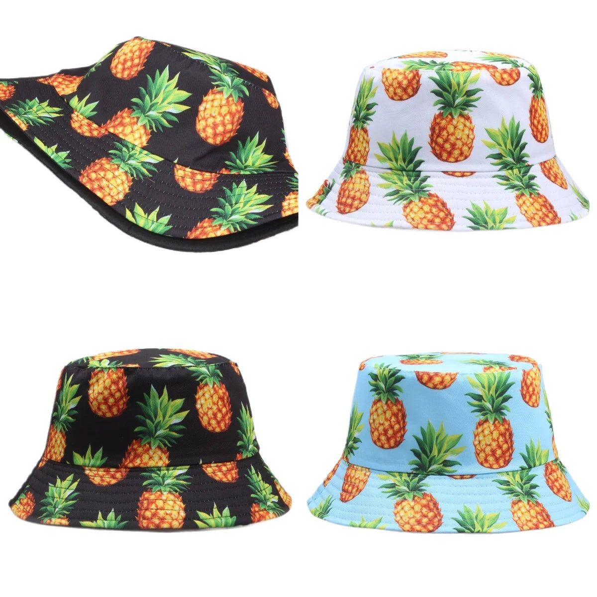 Pineapple Summer Printed Bucket Hats for Women Men Fruit Beach Double-Sided Cotton Panama Caps Fishing Sun Fisherman Hat Bob