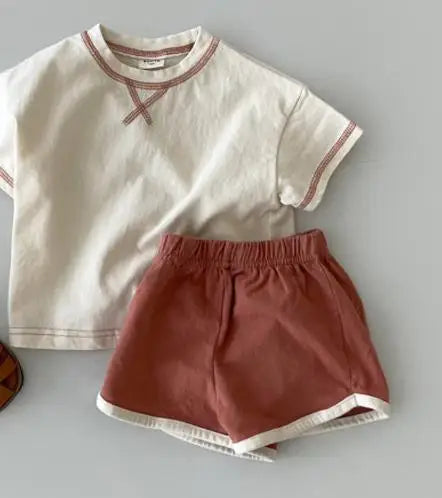 Cute Letter Embroidered T Shirt + Shorts 2pcs Suit Baby Cotton Outfits