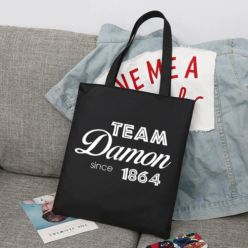 The Vampire Diaries Shopping Bag Women's Tote Canvas Bags Mystic Falls Virginia Salvatore Shoulder Handbag Shopping Bags