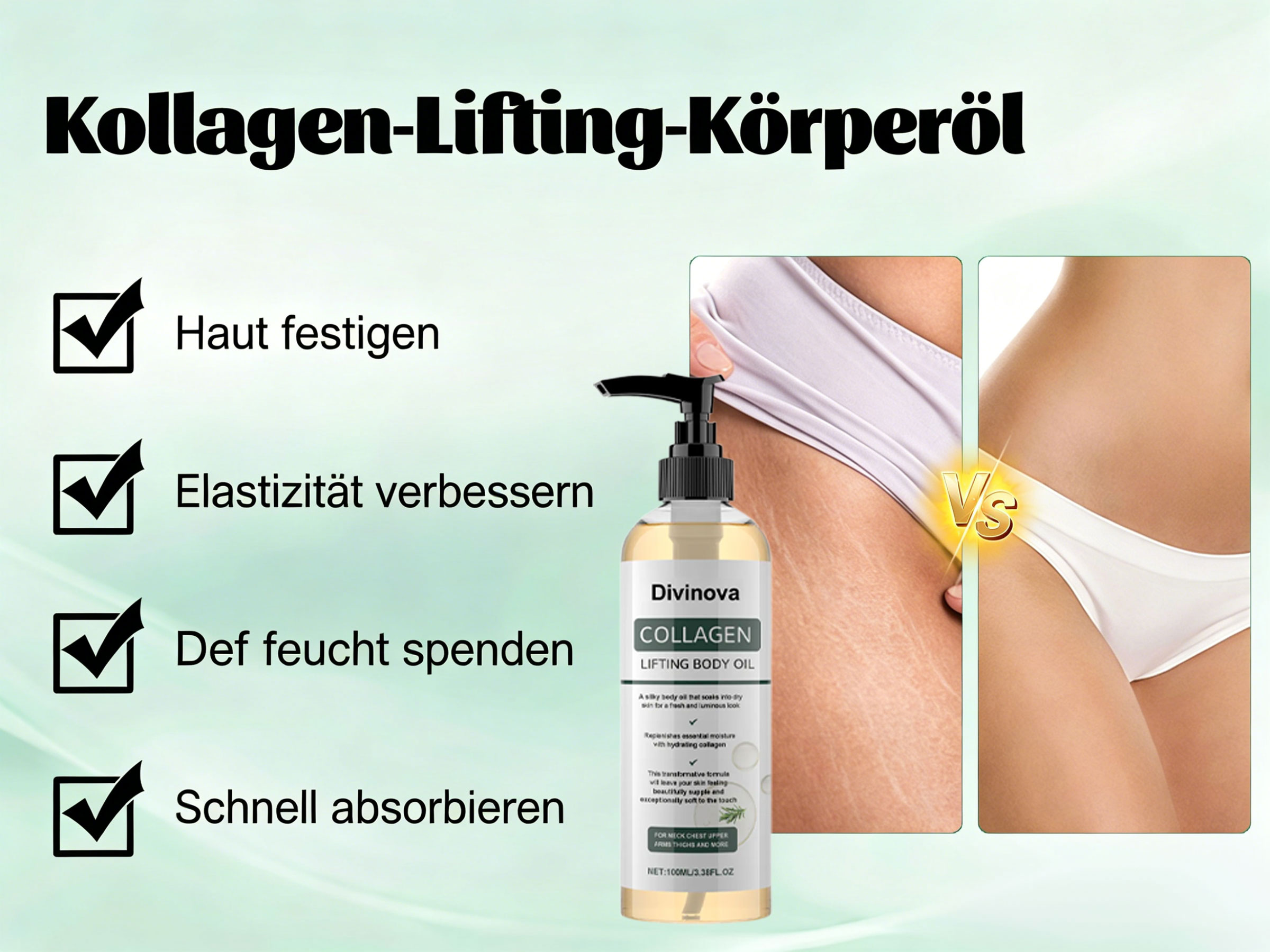 Divinova Kollagen körperöl zur Hautstraffung, 2026  Divinova Collagen Lifting Body Oil für Narben, Falten und Dehnungsstreifen, 100ML