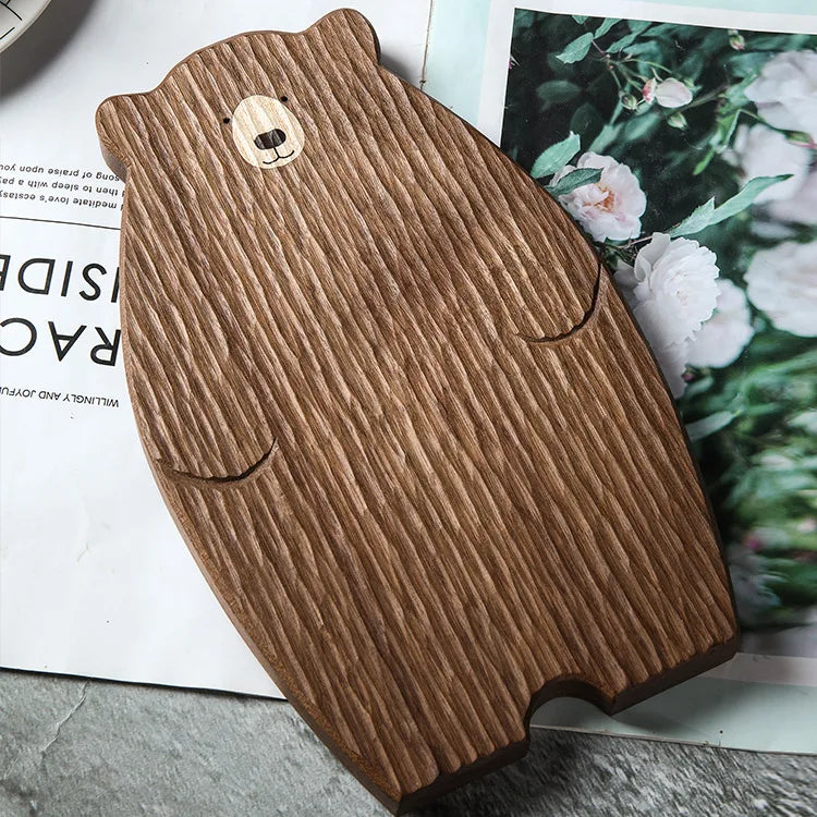 Pizza Bread Plate Cute Bear Tray Wood Board Bear Tray Walnut Chopping Board Table Decor Wooden Plate Coaster Kitchen Accessories