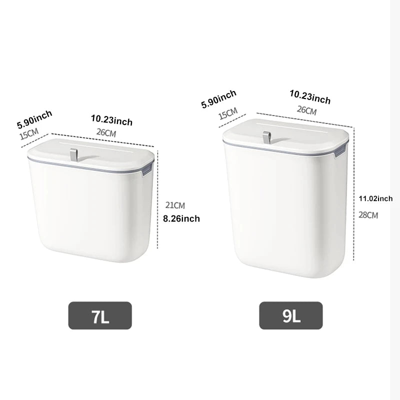 New 7/9L Bathroom Trash Can Wall Mounted Hanging Trash Bin With Lid Waterproof Narrow Seam Rubbish Bin Toilet Waste Garbage Bin