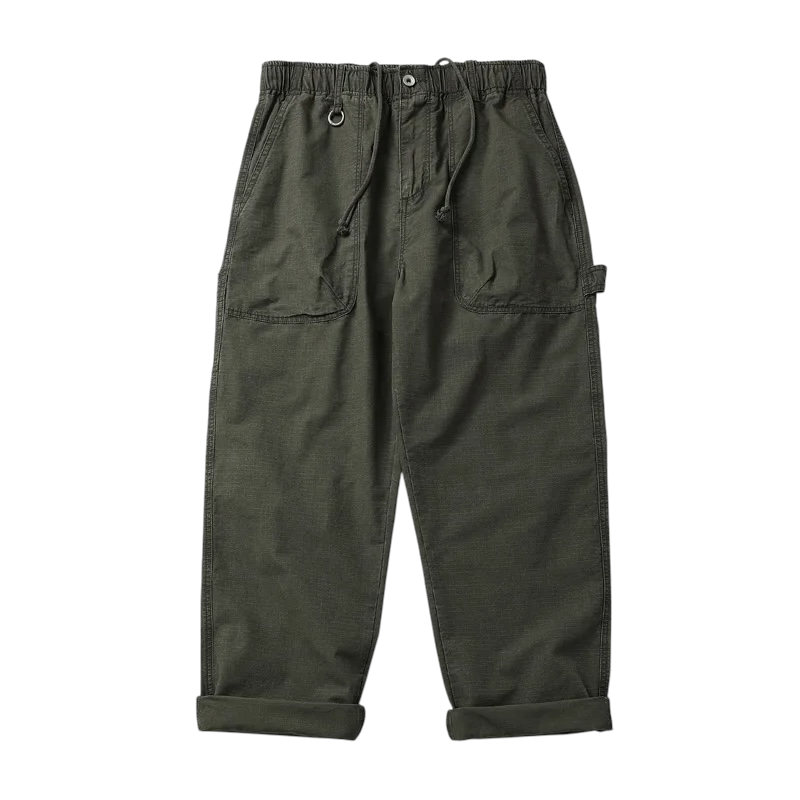 Relaxed elastic waist pants with back cargo pocket