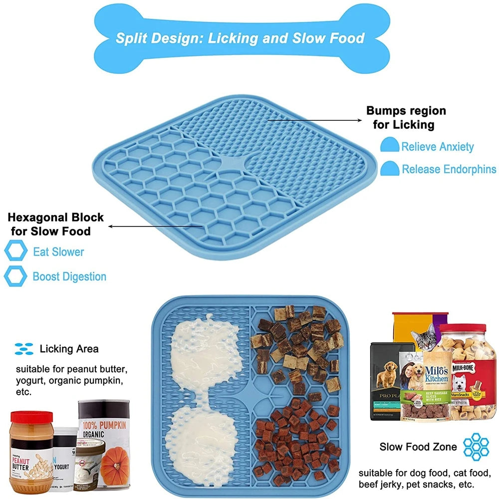 Mat for Pet Dogs Cats Slow Food Bowls Feeding Food Bowl Lick Pad Slow Feeders Puppy Bathing Distraction Pads Silicone Dispenser