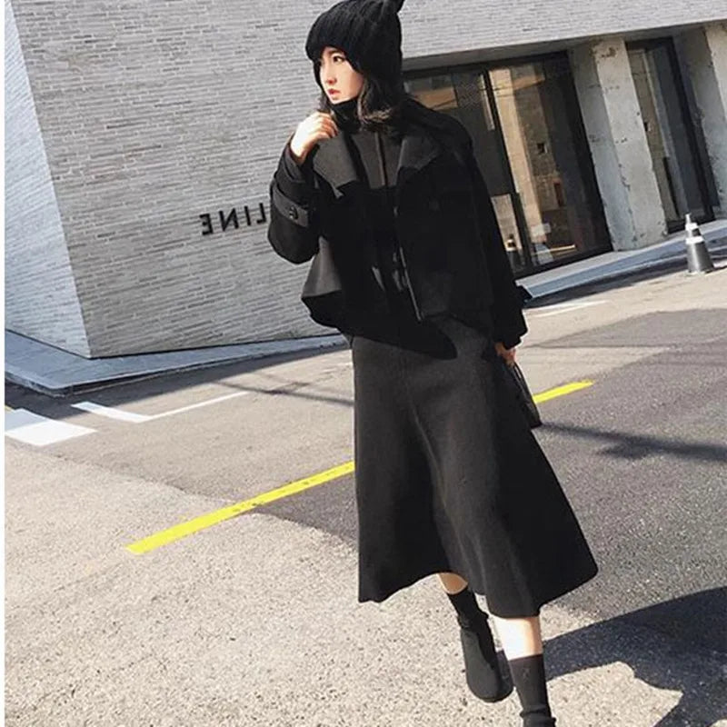 2024 New Cashmere Long Skirt Wool Knit a Word Skirt Female Long Section High Waist solid Color Loose Umbrella Skirt Skirt