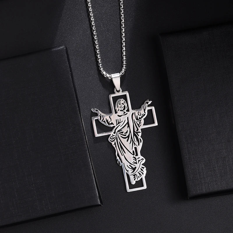 Orthodox Cross Stainless Steel Pendant Christian Eternal Church Inspirational Nika Necklace Men Women Fashion Jewelry Gift