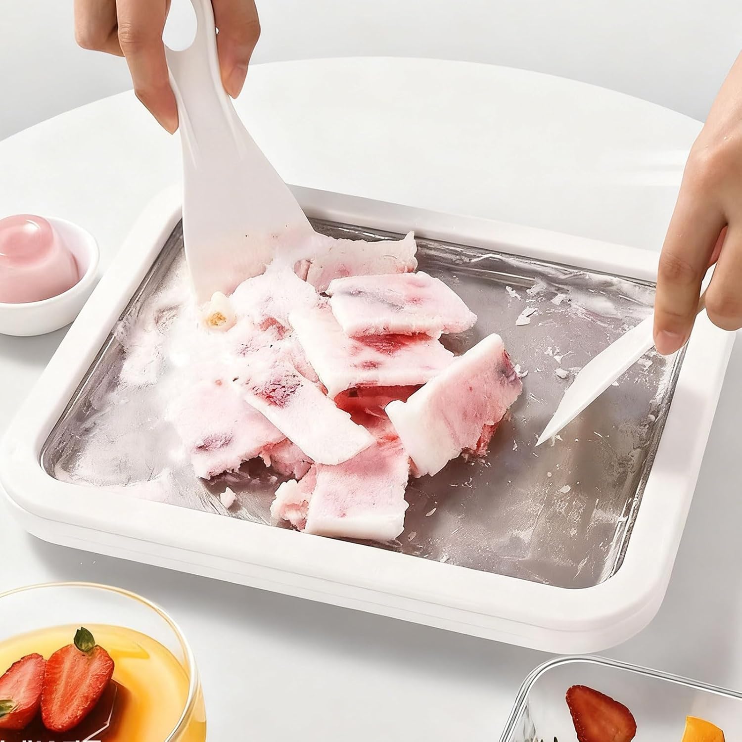 2026 New Rolled Ice Cream Maker Kids, Instant Freeze Plate with 2 Scrapers, DIY Homemade Ice Cream Tray, Yogurt, Sorbet, Food-Grade Stainless Steel, Fun Family Activity