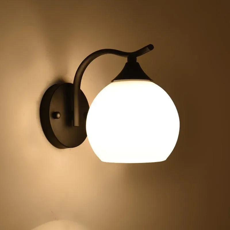 Modern Minimalist Wall Lamp Glass Shade For Bedroom Stair  Bedside Lights Decoration Loft Indoor Black E27 Base Home Decoration