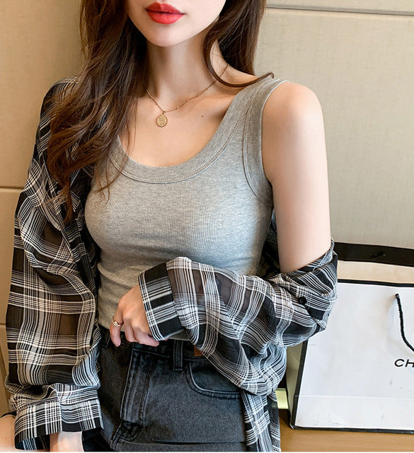 Women Vest Quality Knitted Camis U-neck Sleeveless  Tank Tops Casual Solid Color Basic Camisole For Female