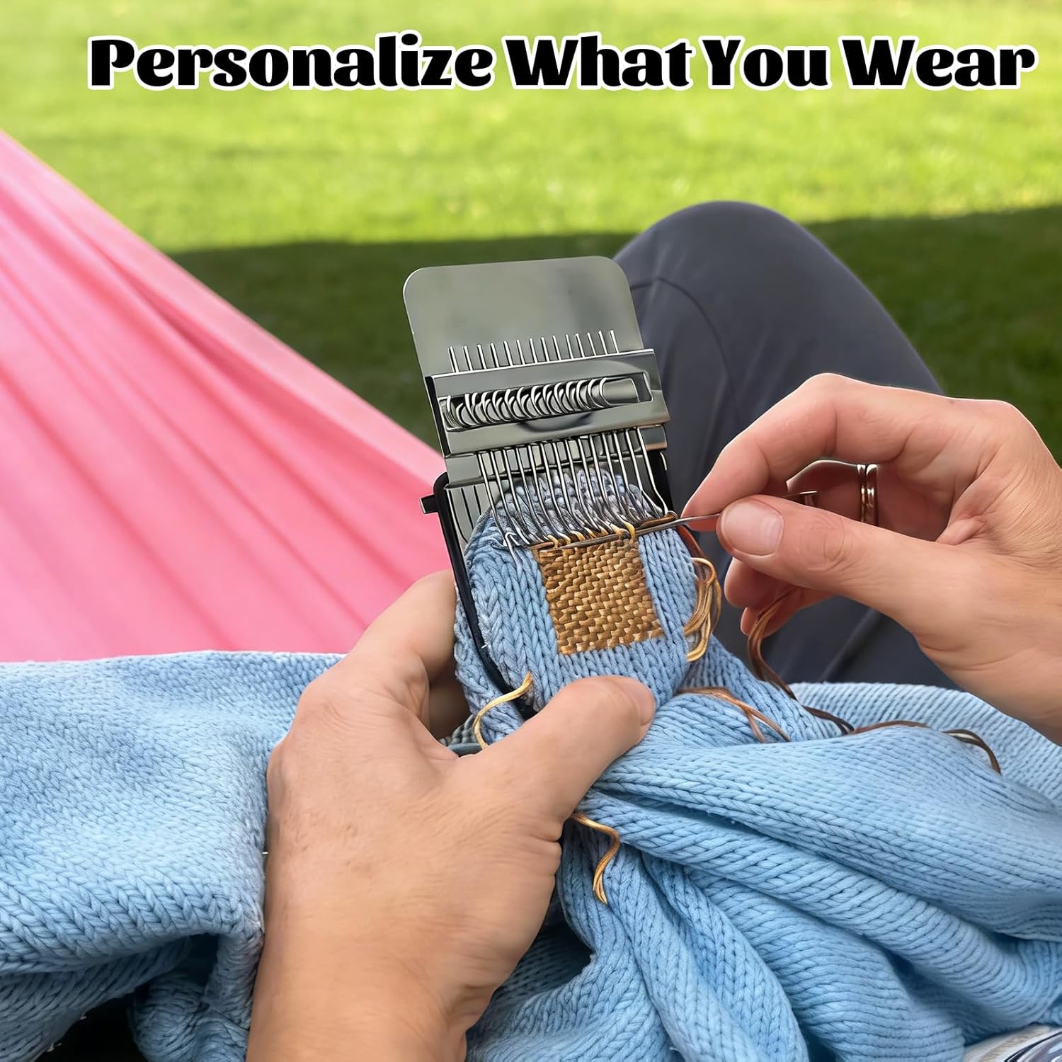 kyno 2026 New Knit Patch Darning Loom for Beginners, Mini Portable 14 Hooks Knitting Machine Kit with 24 Color Threads, Quickly Sewing Repair, DIY Sewing Craft Supplies