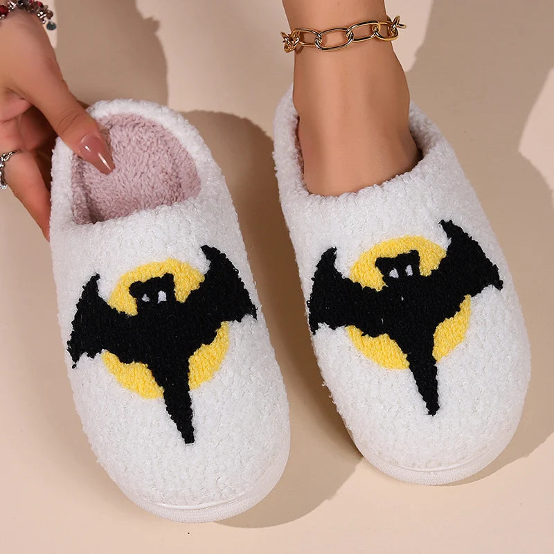 Women Indoor Slippers Soft Comfortable Embroidered Cashmere Slippers Cute Student Autumn Winter Bedroom Plush Slides