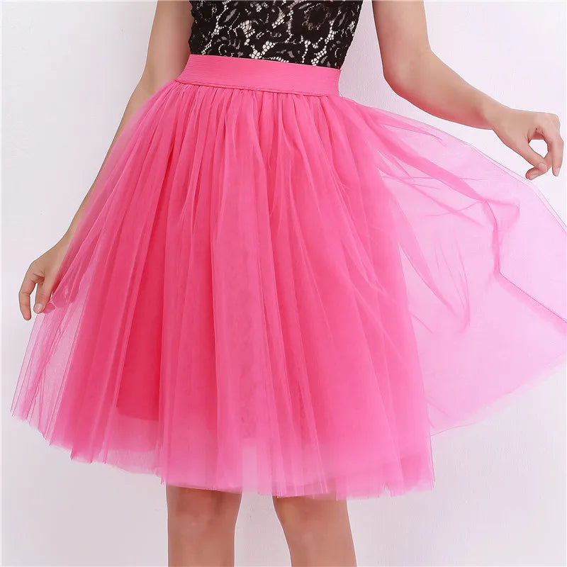 Quality 5 Layers Fashion Tulle Skirt Pleated TUTU Skirts Womens Lolita Petticoat Bridesmaids Midi Skirt Jupe Saias faldas